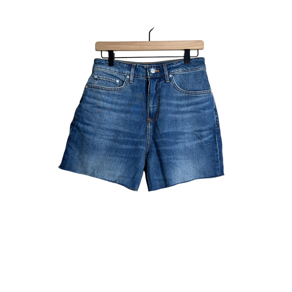 Pilcro High Rise Baggy Denim Shorts Size 26 Medium Wash Raw Hem Cutoff - Picture 2 of 6